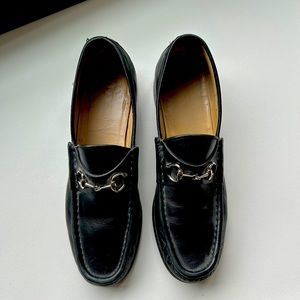 GUCCI black womens loafers with silver horsebit